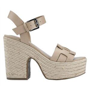 NWT Marc Fisher Viga Woven Platform Espadrilles Wedge Heels Crochet Nude Leather